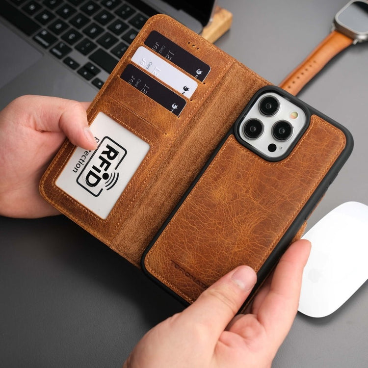 Étui portefeuille en cuir iPhone 16 Pro